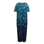 Blue Disco Lights Pattern Print Short Sleeve Long Nightdress