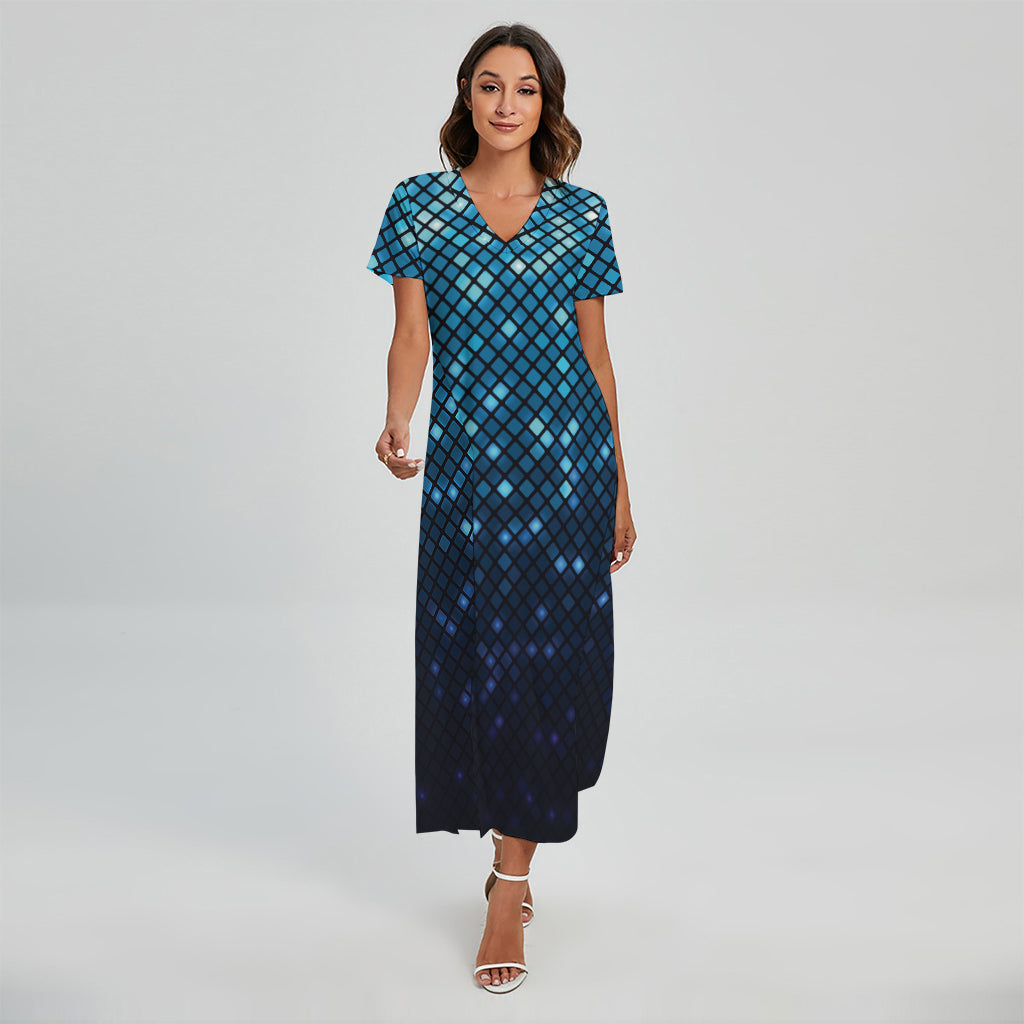 Blue Disco Lights Pattern Print Short Sleeve Maxi Dress
