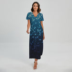 Blue Disco Lights Pattern Print Short Sleeve Maxi Dress