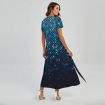 Blue Disco Lights Pattern Print Short Sleeve Maxi Dress