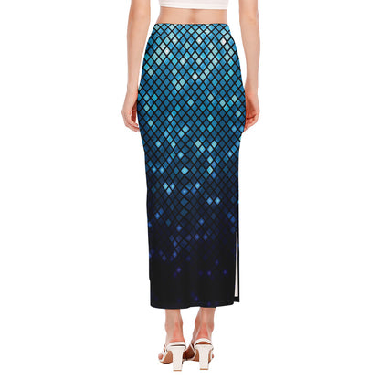Blue Disco Lights Pattern Print Side Slit Maxi Skirt
