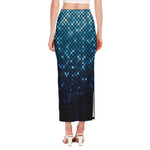 Blue Disco Lights Pattern Print Side Slit Maxi Skirt