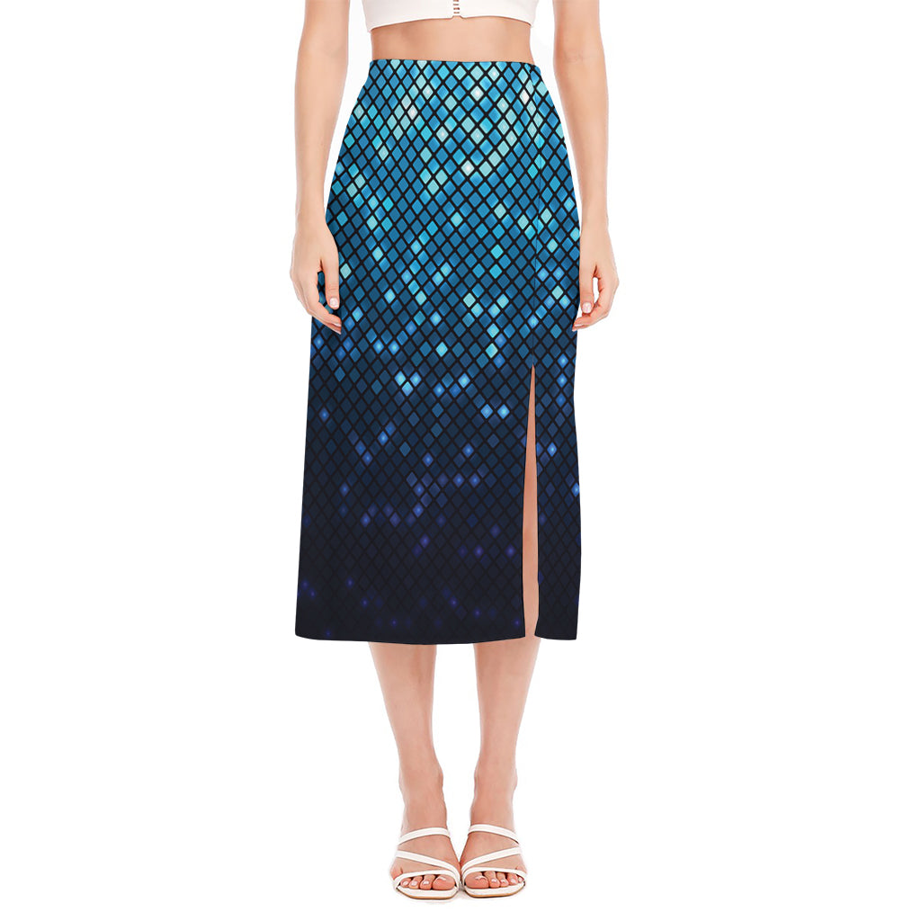 Blue Disco Lights Pattern Print Side Slit Midi Skirt