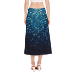 Blue Disco Lights Pattern Print Side Slit Midi Skirt