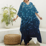 Blue Disco Lights Pattern Print Silk V-Neck Kaftan Dress