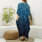 Blue Disco Lights Pattern Print Silk V-Neck Kaftan Dress