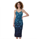 Blue Disco Lights Pattern Print Slim Fit Midi Cami Dress
