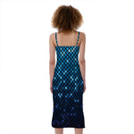 Blue Disco Lights Pattern Print Slim Fit Midi Cami Dress