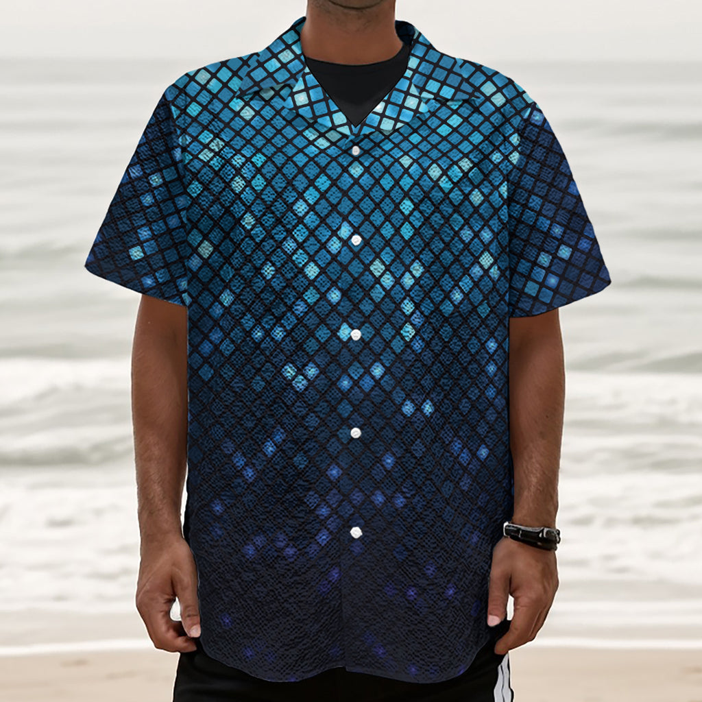 Blue Disco Lights Pattern Print Textured Short Sleeve Shirt