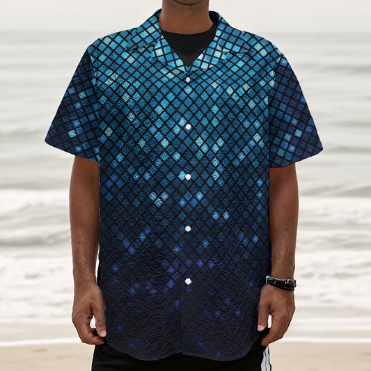 Blue Disco Lights Pattern Print Textured Short Sleeve Shirt
