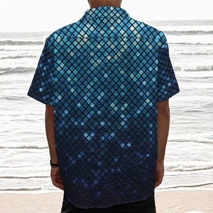 Blue Disco Lights Pattern Print Textured Short Sleeve Shirt