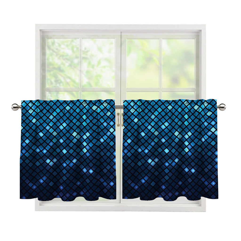 Blue Disco Lights Pattern Print Tier Curtains