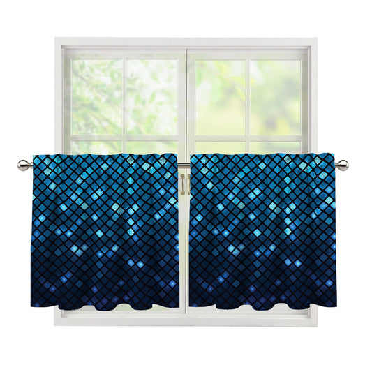 Blue Disco Lights Pattern Print Tier Curtains