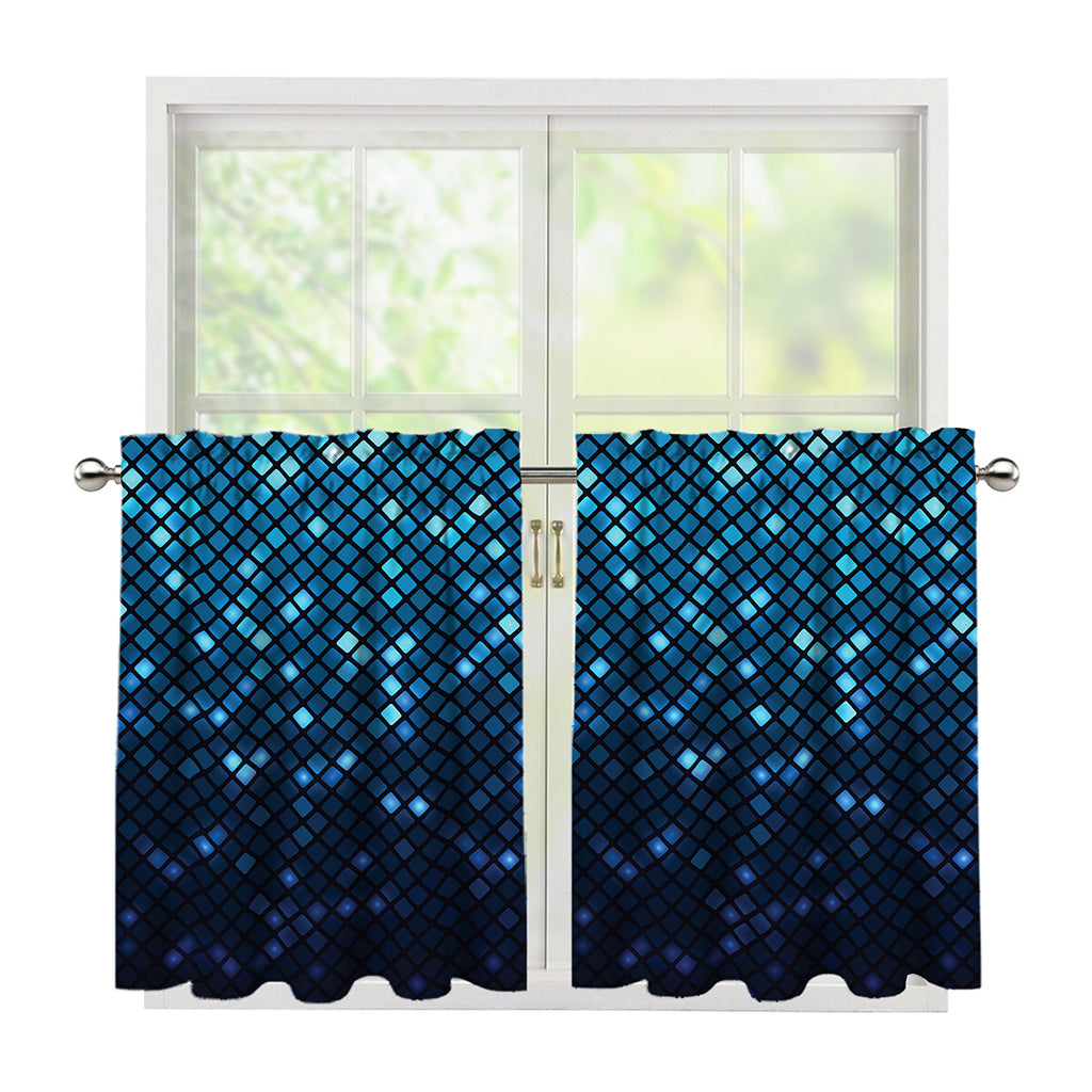 Blue Disco Lights Pattern Print Tier Curtains