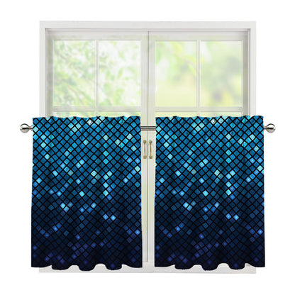Blue Disco Lights Pattern Print Tier Curtains