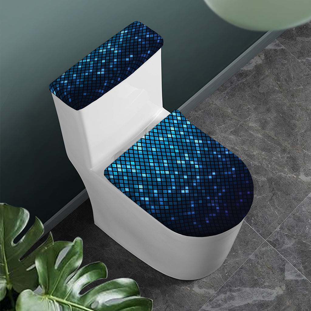 Blue Disco Lights Pattern Print Toilet Lid And Tank Cover Set