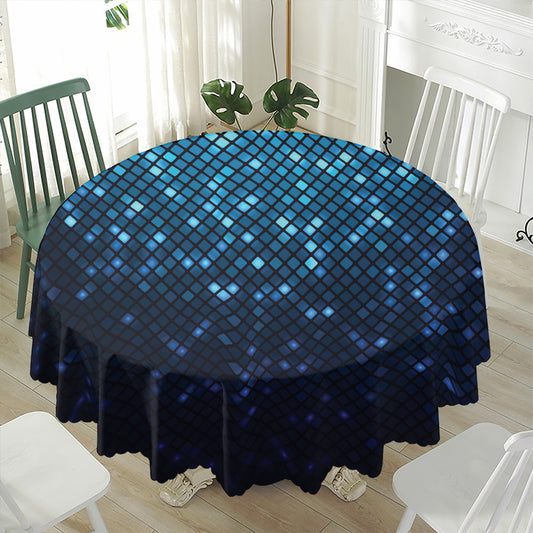 Blue Disco Lights Pattern Print Waterproof Round Tablecloth