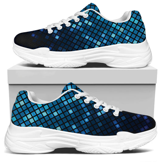 Blue Disco Lights Pattern Print White Chunky Shoes