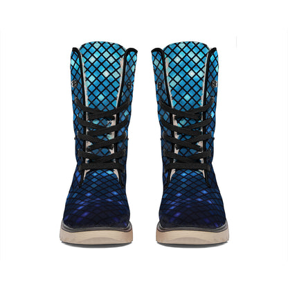Blue Disco Lights Pattern Print Winter Boots