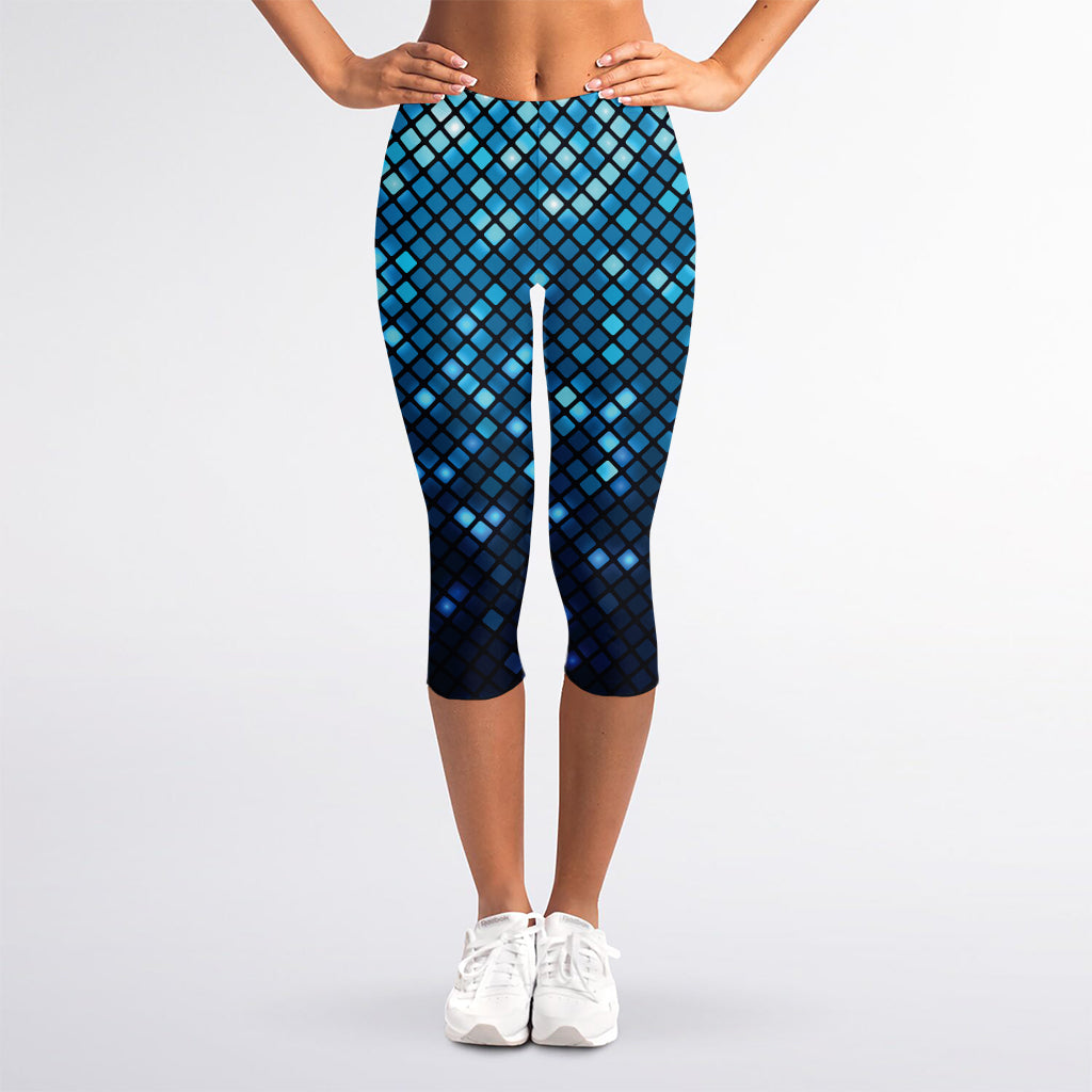 Blue Disco Lights Pattern Print Women's Capri Leggings