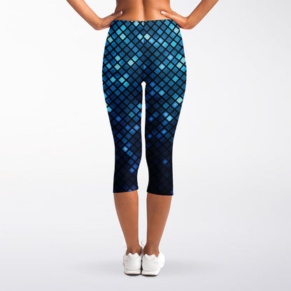 Blue Disco Lights Pattern Print Women's Capri Leggings