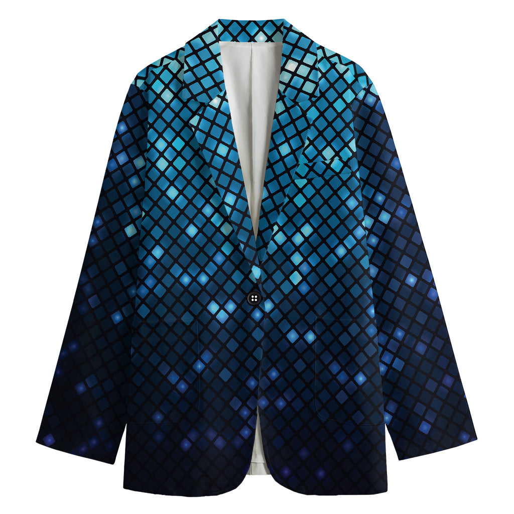 Blue Disco Lights Pattern Print Women's Cotton Blazer
