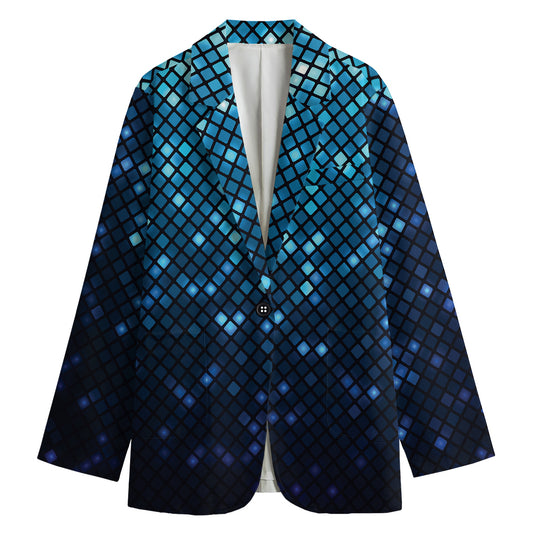 Blue Disco Lights Pattern Print Women's Cotton Blazer