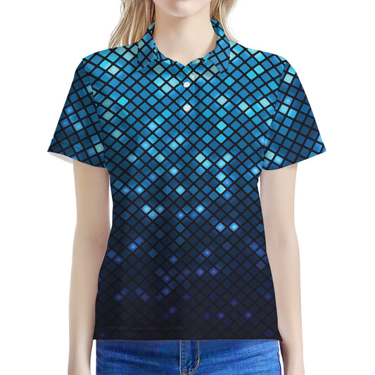 Blue Disco Lights Pattern Print Women's Polo Shirt