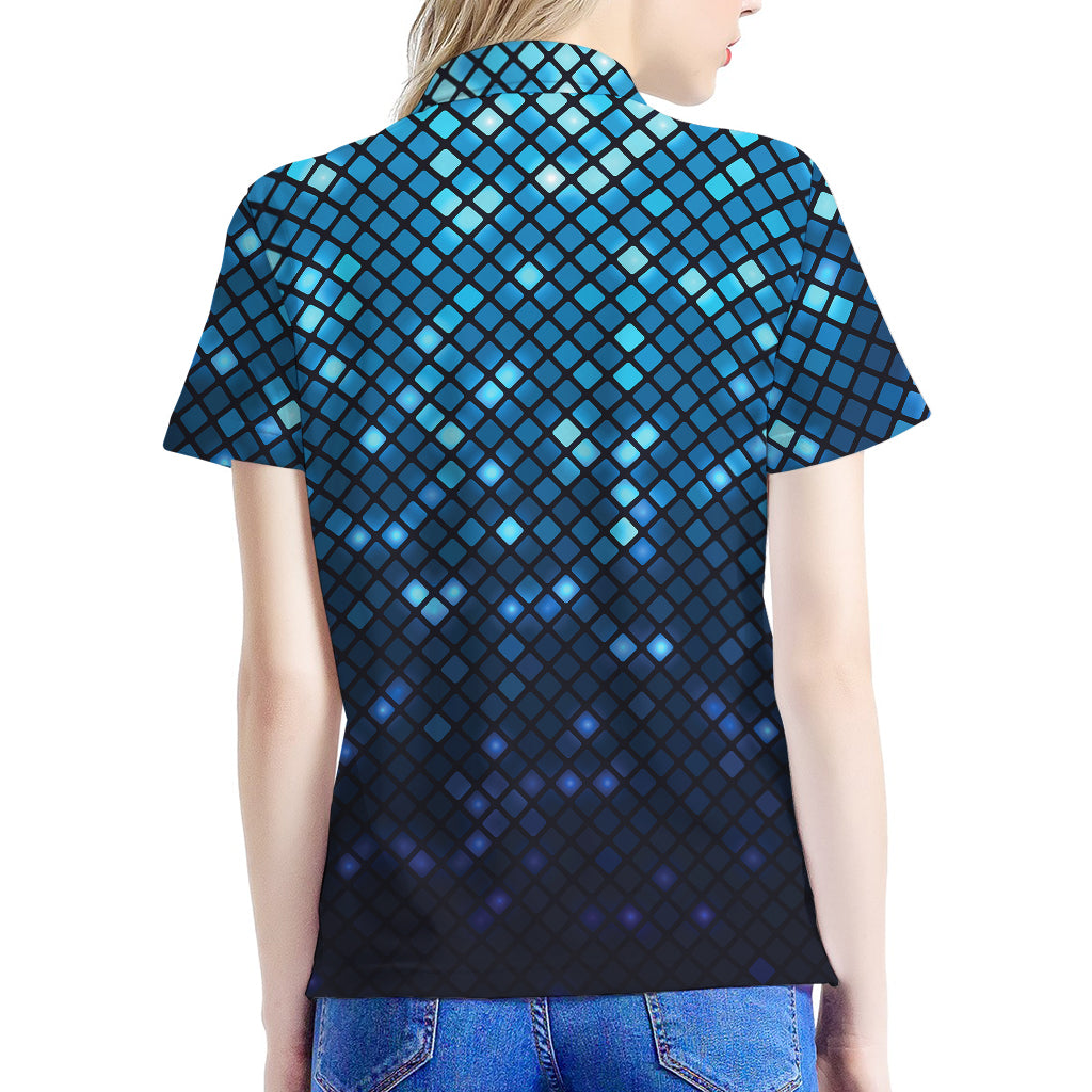 Blue Disco Lights Pattern Print Women's Polo Shirt