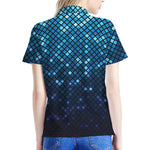 Blue Disco Lights Pattern Print Women's Polo Shirt