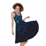Blue Disco Lights Pattern Print Women's Sleeveless Dress