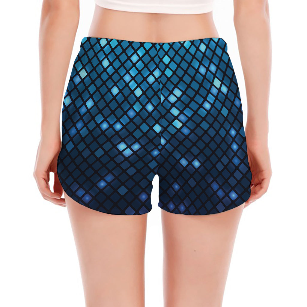 Blue Disco Lights Pattern Print Women's Split Running Shorts