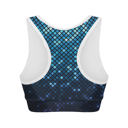 Blue Disco Lights Pattern Print Women's Sports Bra