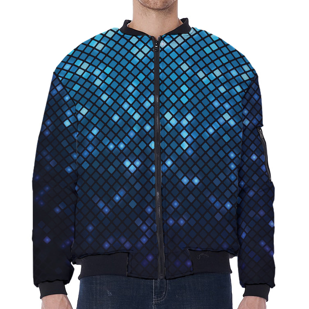 Blue Disco Lights Pattern Print Zip Sleeve Bomber Jacket