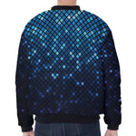 Blue Disco Lights Pattern Print Zip Sleeve Bomber Jacket