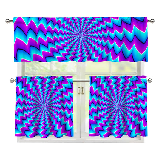 Blue Dizzy Moving Optical Illusion 3 Piece Kitchen Curtains