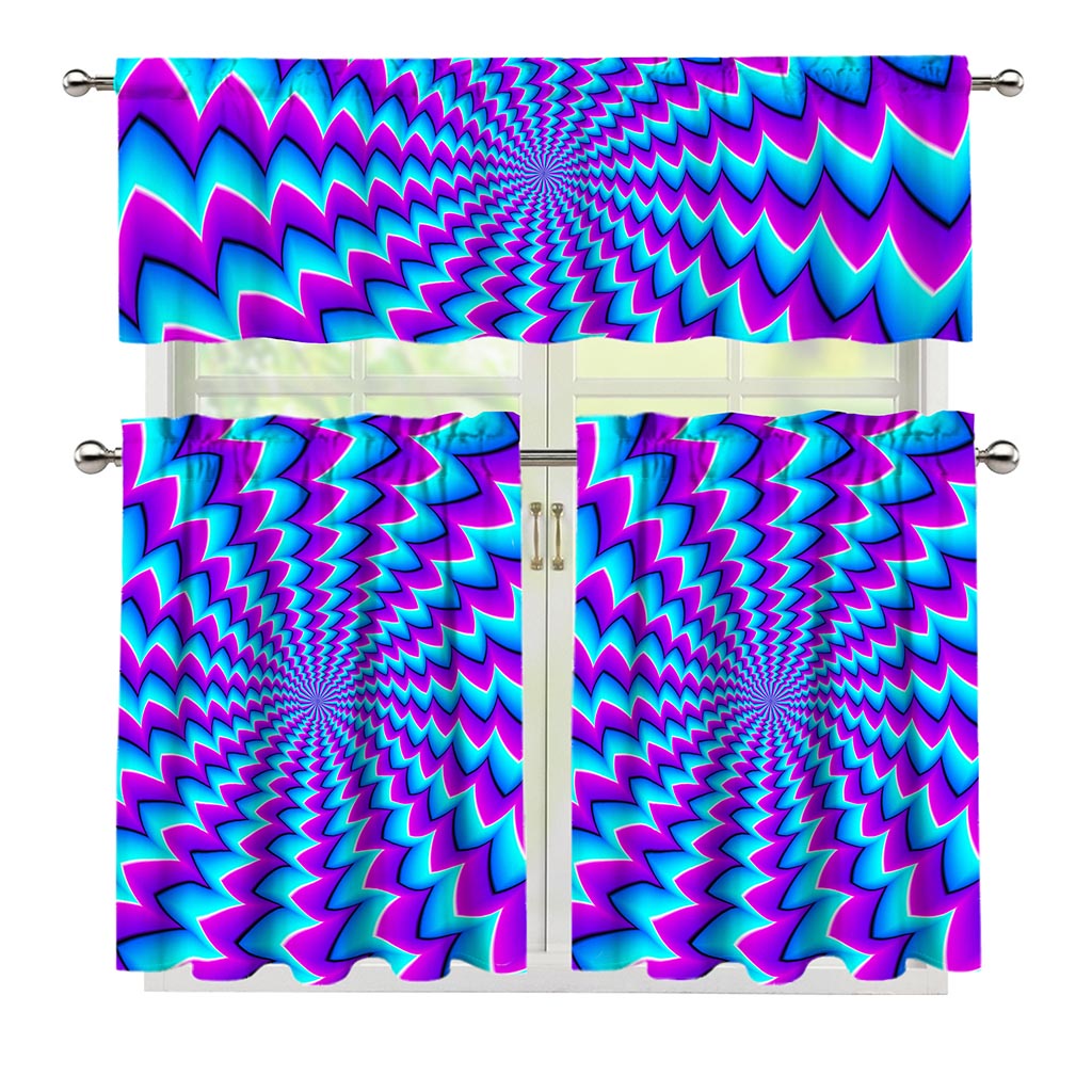 Blue Dizzy Moving Optical Illusion 3 Piece Kitchen Curtains