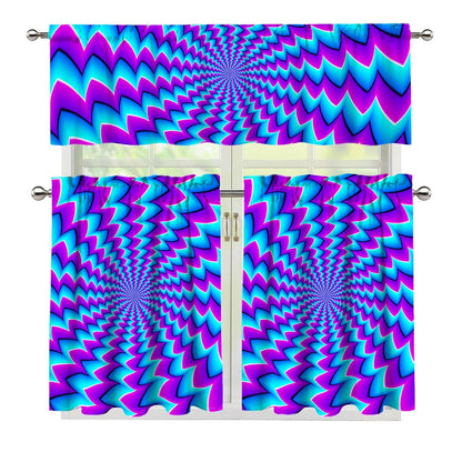 Blue Dizzy Moving Optical Illusion 3 Piece Kitchen Curtains