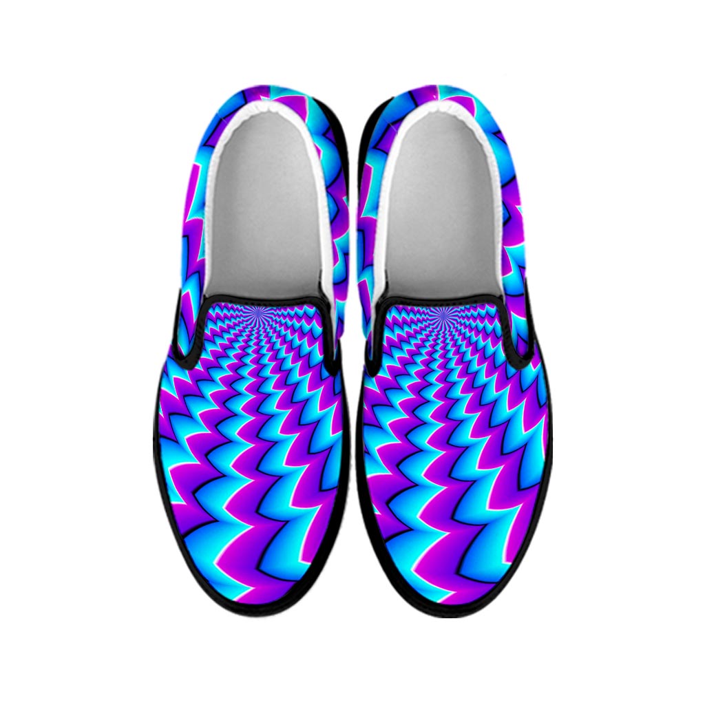 Blue Dizzy Moving Optical Illusion Black Slip On Sneakers