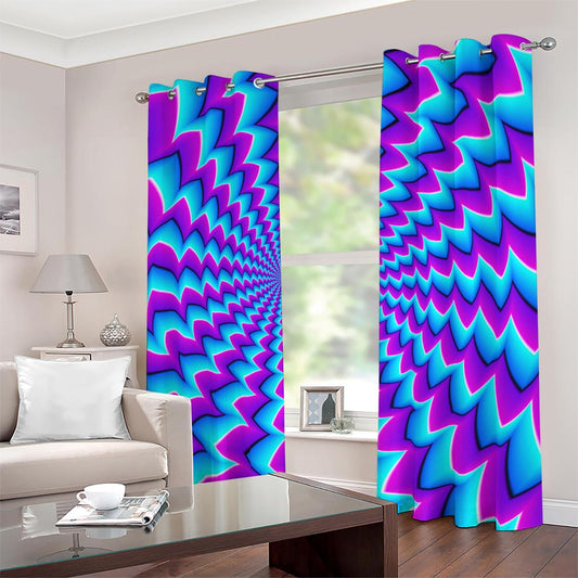 Blue Dizzy Moving Optical Illusion Blackout Grommet Curtains