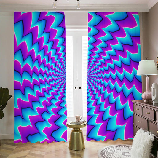 Blue Dizzy Moving Optical Illusion Blackout Pencil Pleat Curtains