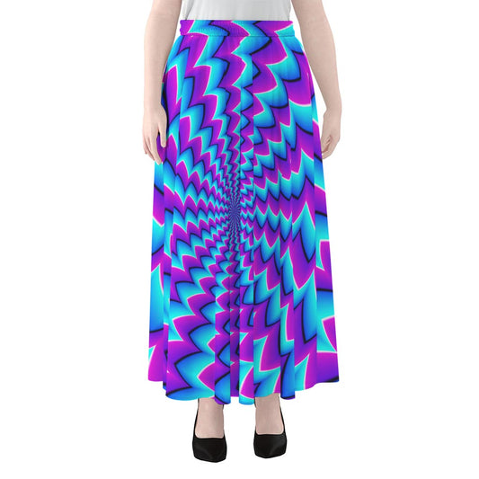 Blue Dizzy Moving Optical Illusion Chiffon Maxi Skirt