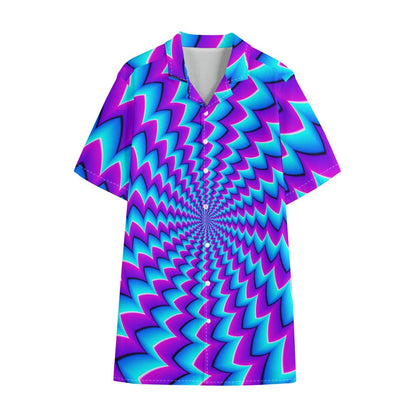 Blue Dizzy Moving Optical Illusion Cotton Hawaiian Shirt