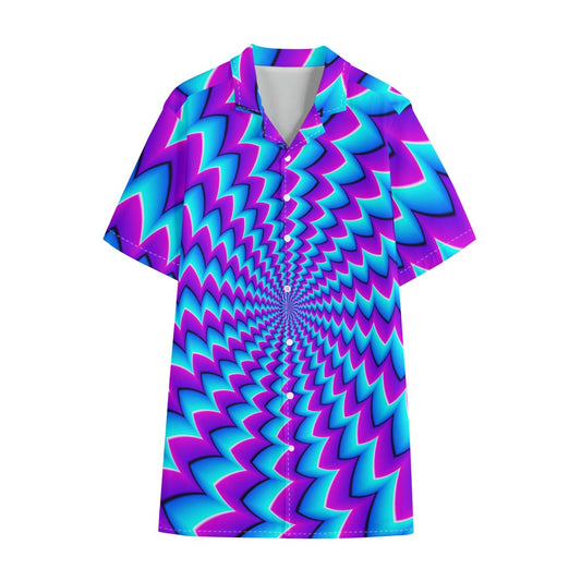 Blue Dizzy Moving Optical Illusion Cotton Hawaiian Shirt
