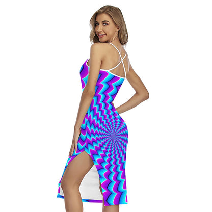 Blue Dizzy Moving Optical Illusion Cross Back Cami Dress