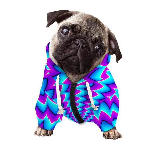 Blue Dizzy Moving Optical Illusion Dog Zip Up Hoodie