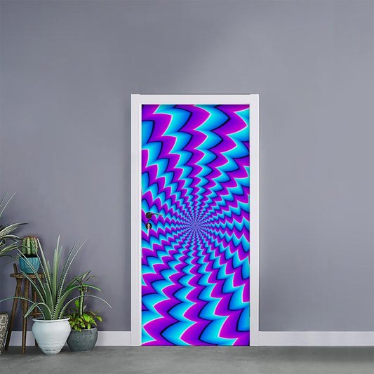 Blue Dizzy Moving Optical Illusion Door Sticker