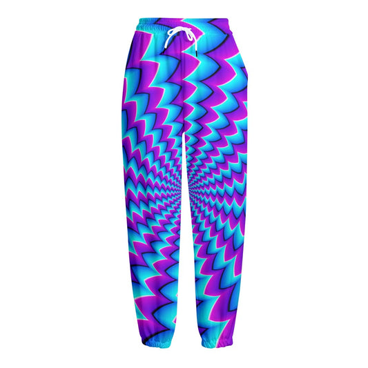 Blue Dizzy Moving Optical Illusion Fleece Lined Knit Pants