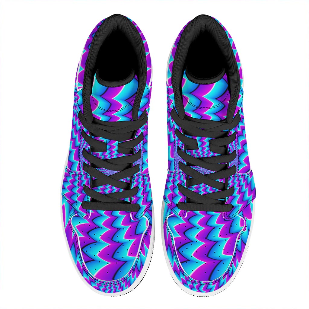 Blue Dizzy Moving Optical Illusion High Top Leather Sneakers