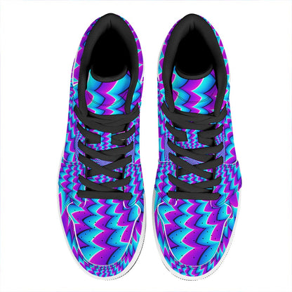 Blue Dizzy Moving Optical Illusion High Top Leather Sneakers